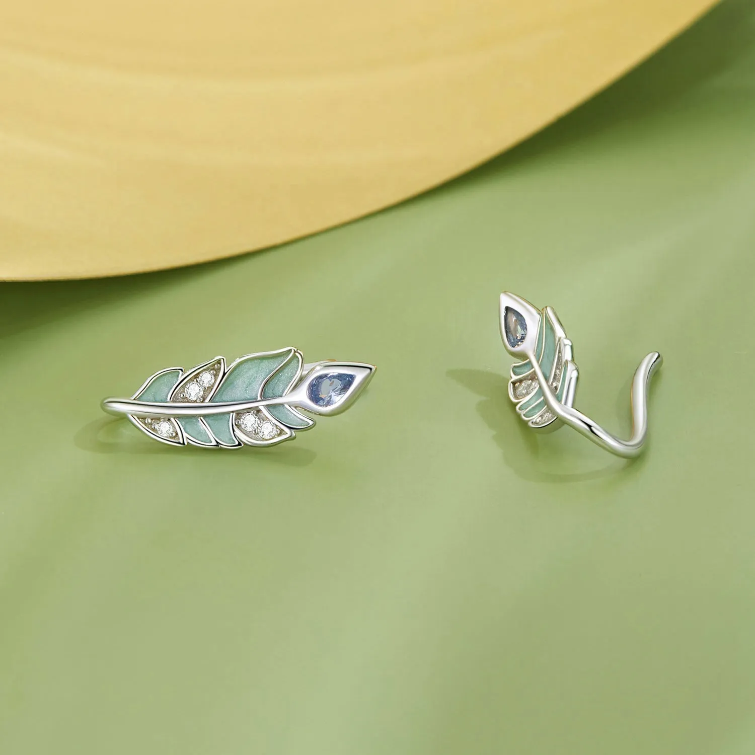 Mint Feather Earrings