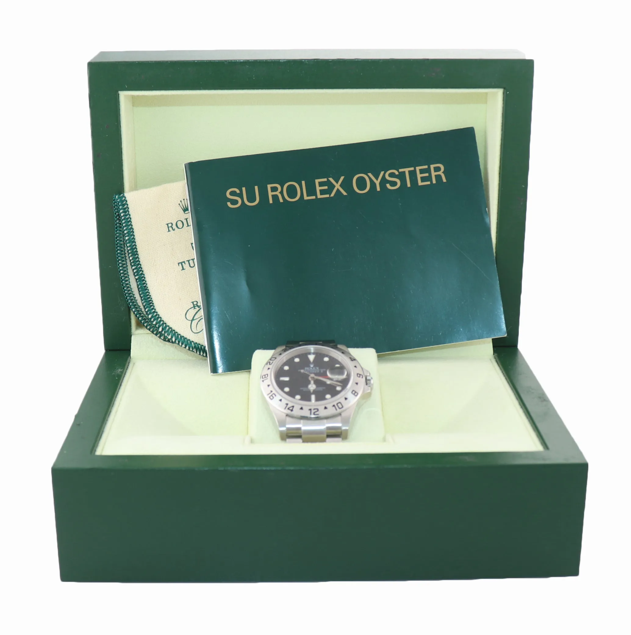 MINT NO HOLES Rolex Explorer II 16570 Stainless Steel Black Date GMT 40mm Watch