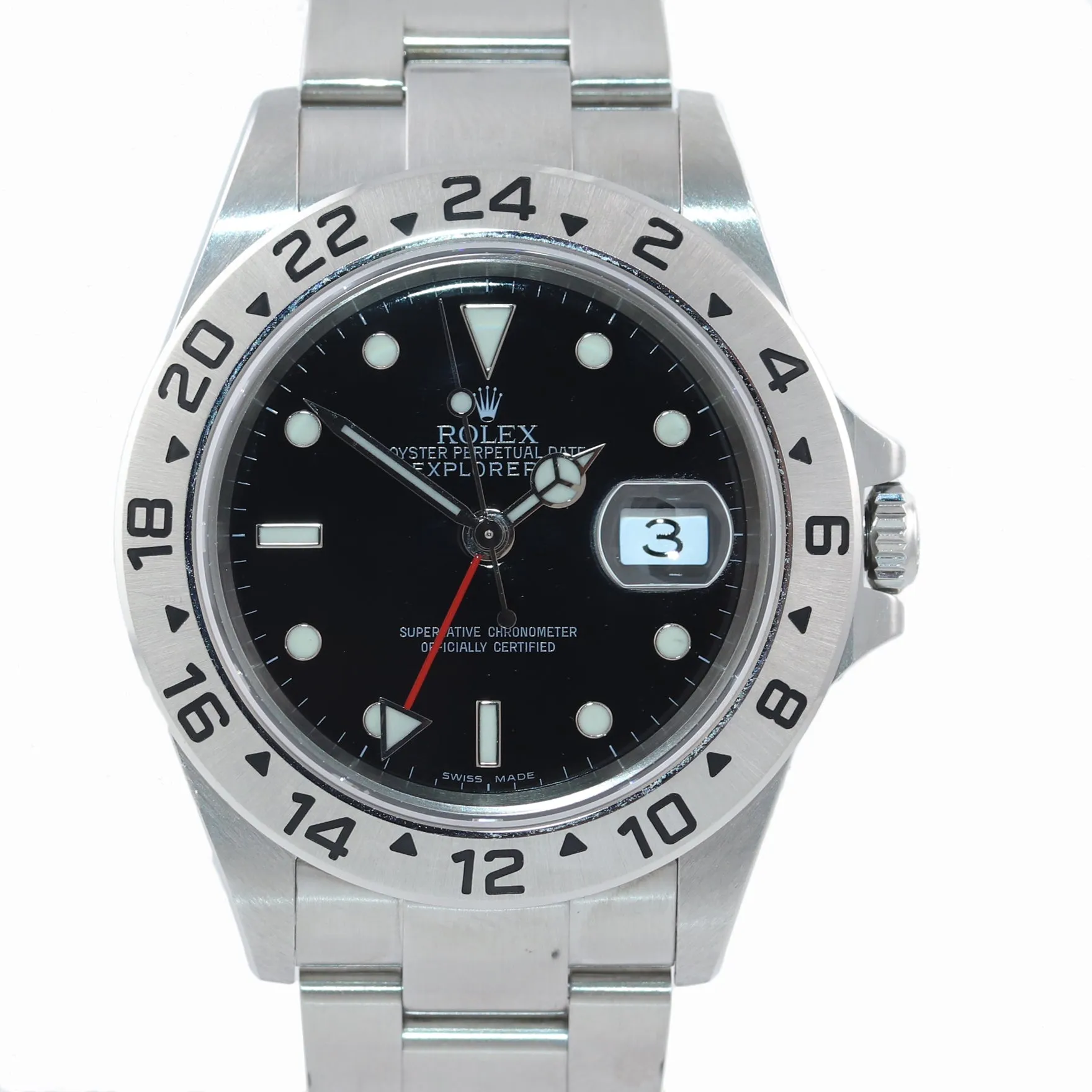 MINT NO HOLES Rolex Explorer II 16570 Stainless Steel Black Date GMT 40mm Watch