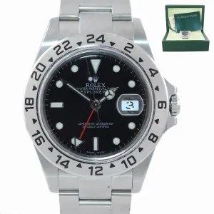 MINT NO HOLES Rolex Explorer II 16570 Stainless Steel Black Date GMT 40mm Watch