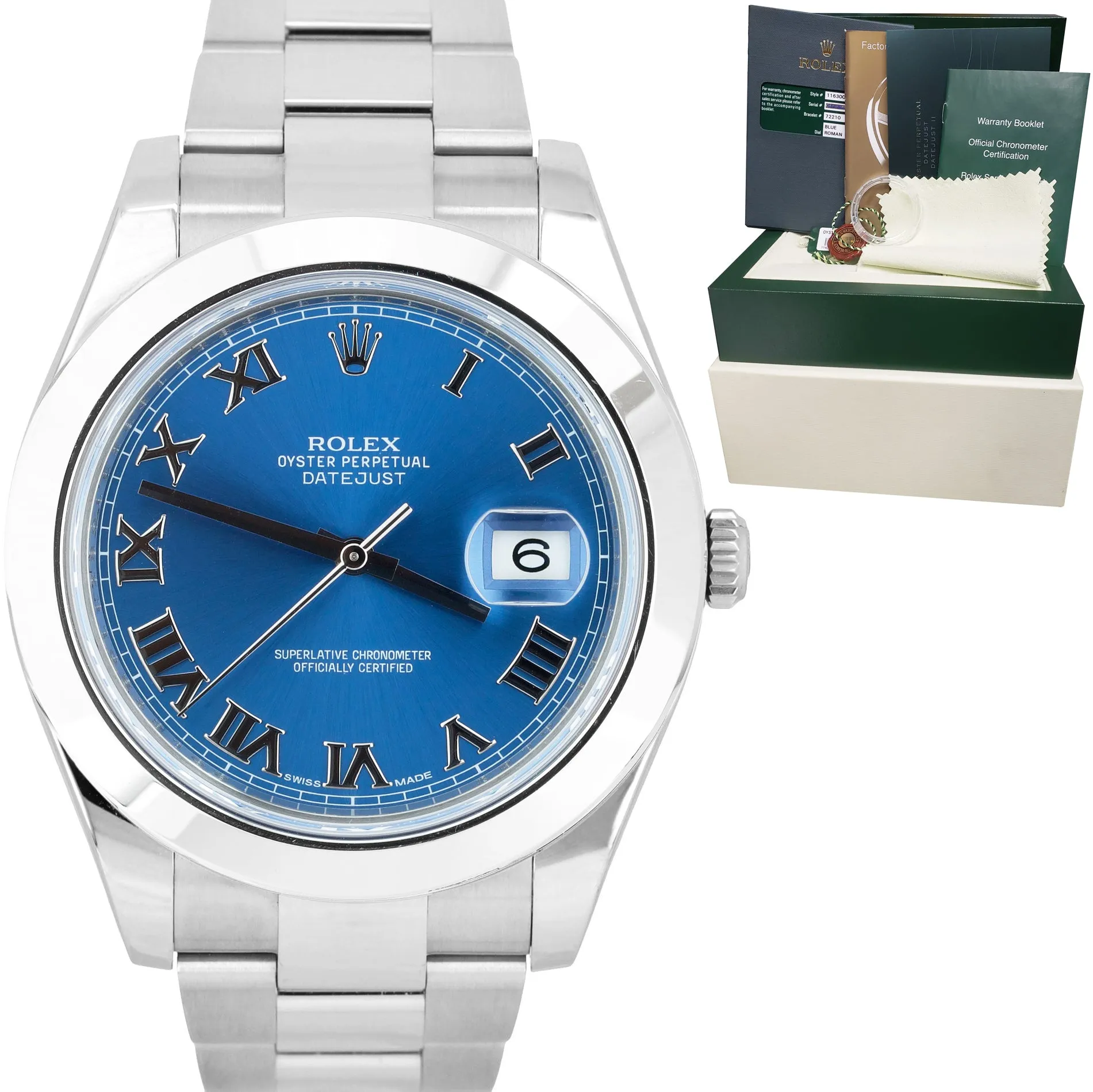 MINT Rolex DateJust II Blue Smooth Stainless 41mm Oyster Watch 116300 FULL SET