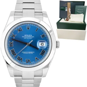 MINT Rolex DateJust II Blue Smooth Stainless 41mm Oyster Watch 116300 FULL SET