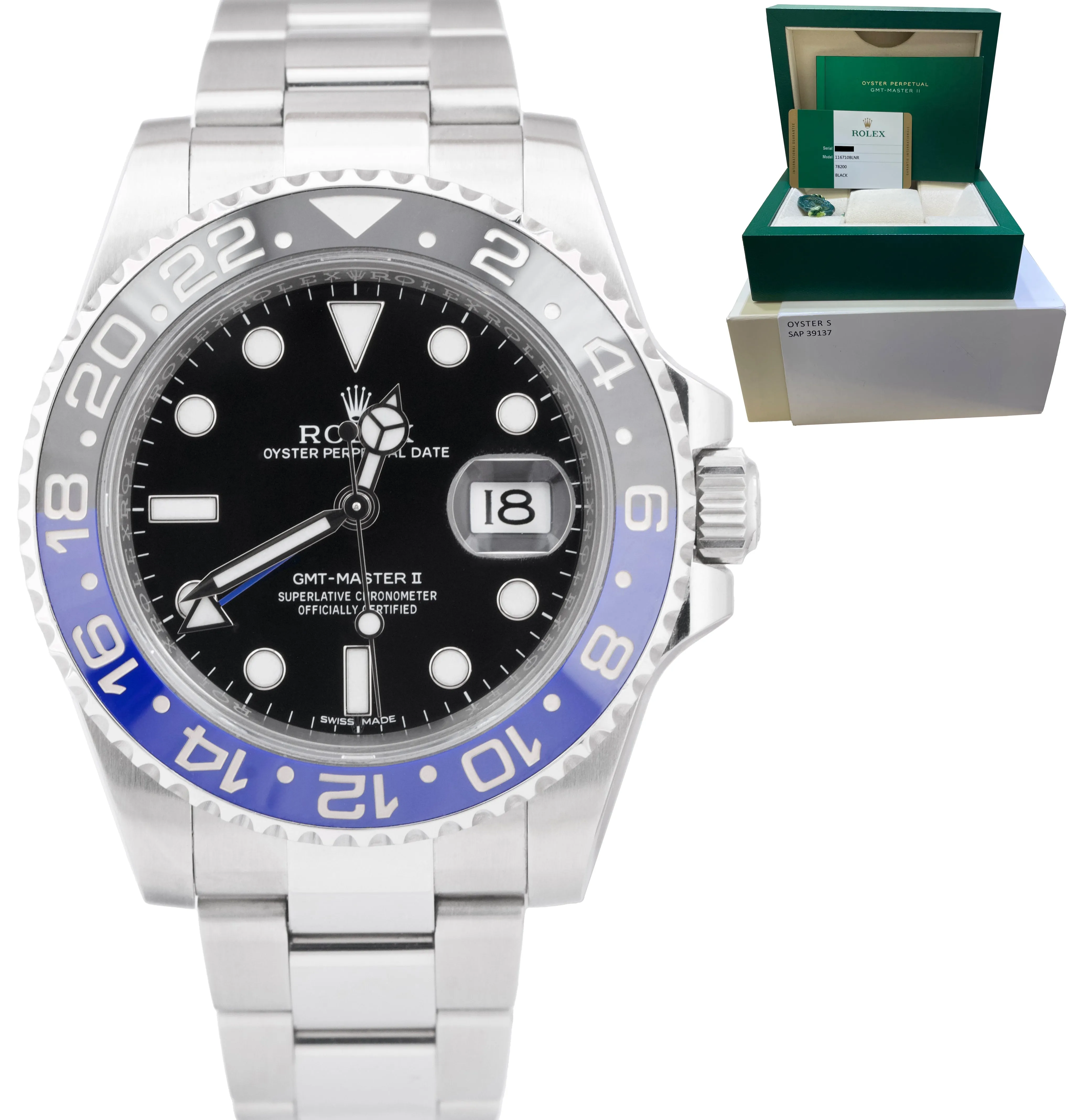 MINT Rolex GMT-Master II Batman Blue Black Ceramic 40mm Watch 116710 BLNR CARD