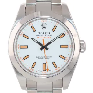 MINT Rolex Milgauss 116400 White Orange 40mm Steel Anti-Magnetic Watch Box