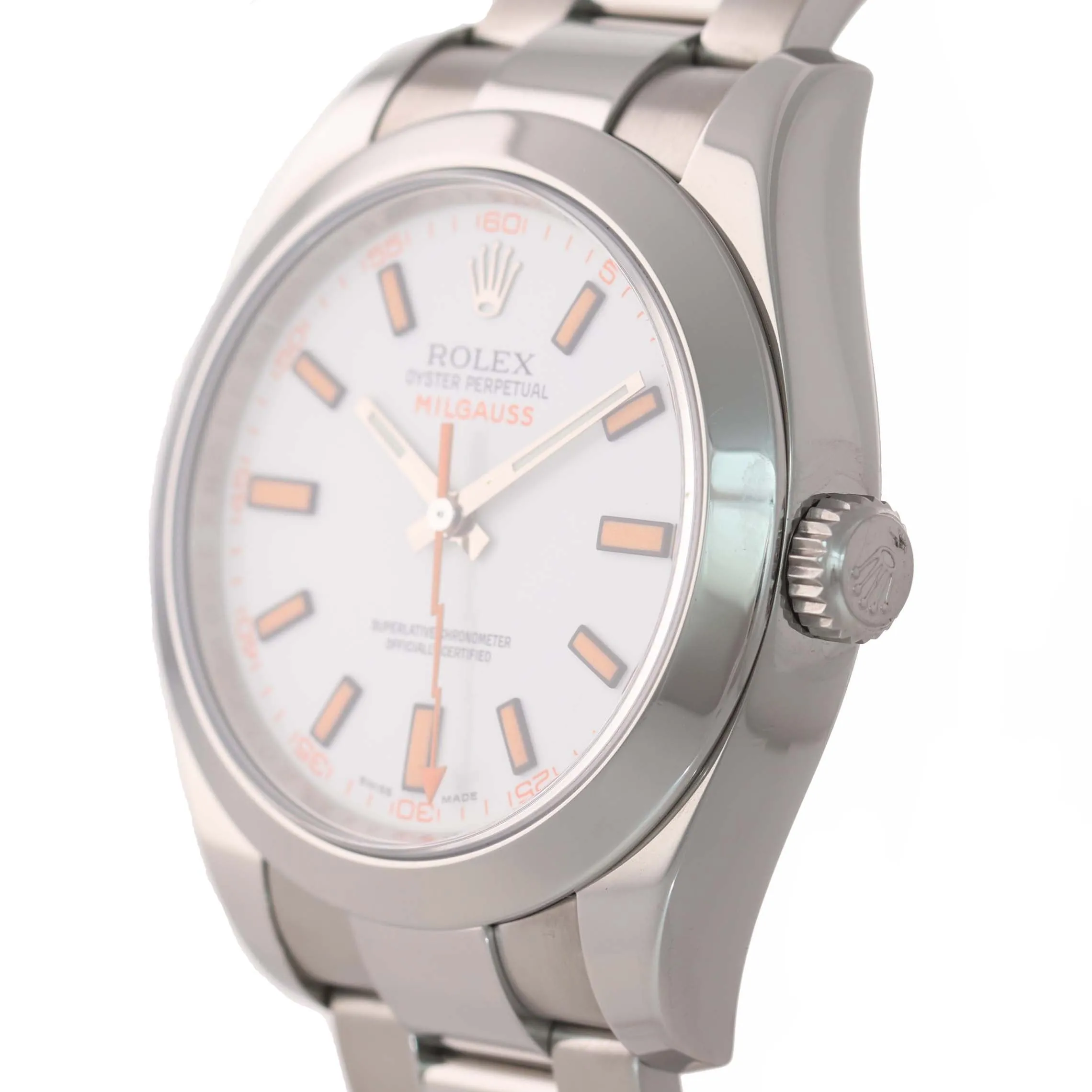 MINT Rolex Milgauss 116400 White Orange 40mm Steel Anti-Magnetic Watch Box