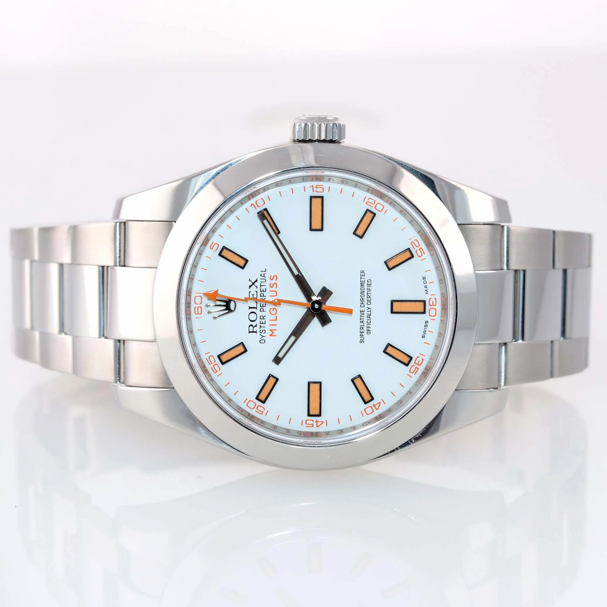 MINT Rolex Milgauss 116400 White Orange 40mm Steel Anti-Magnetic Watch Box