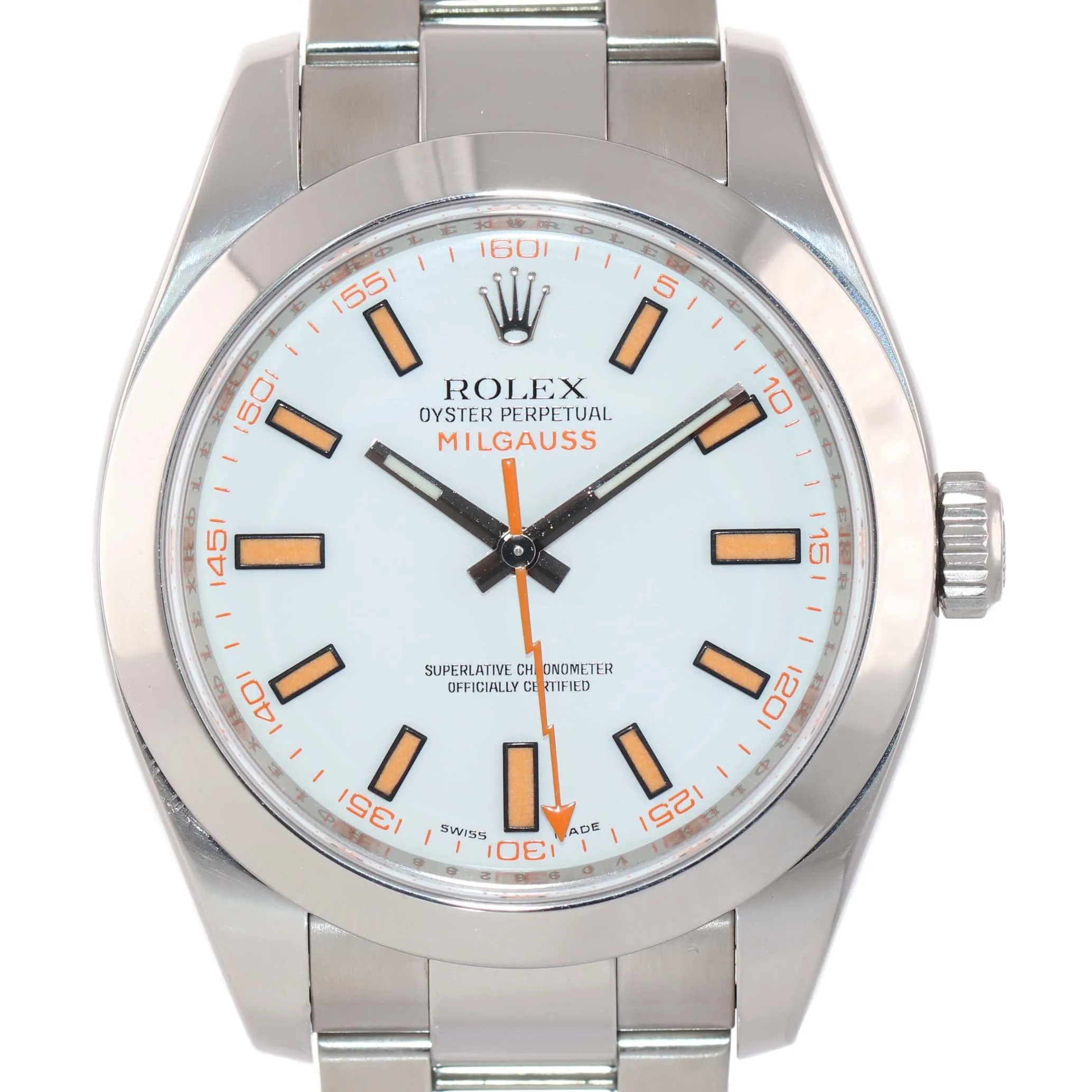 MINT Rolex Milgauss 116400 White Orange 40mm Steel Anti-Magnetic Watch Box