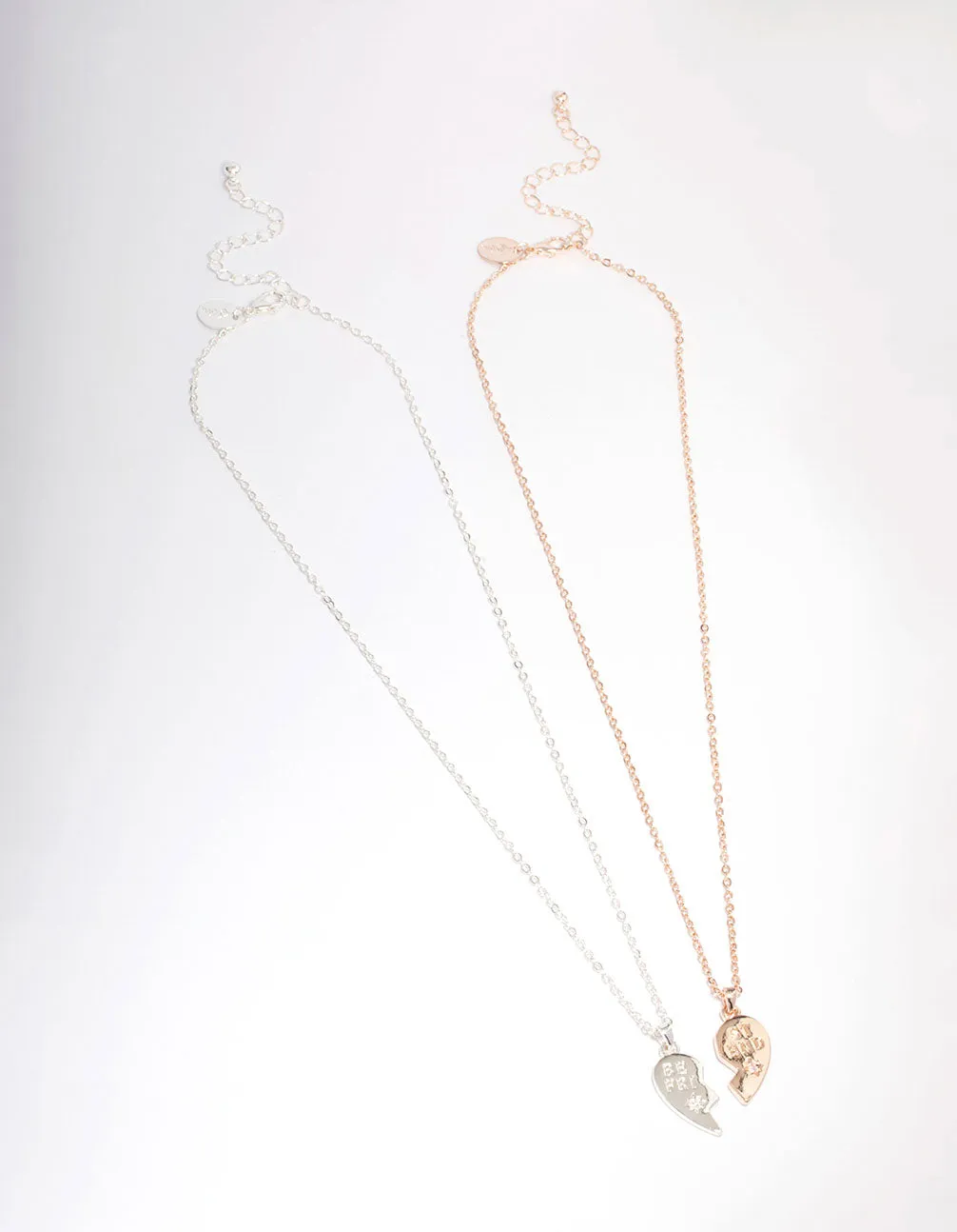 Mixed Metal BFF Diamante Heart Necklace Pack