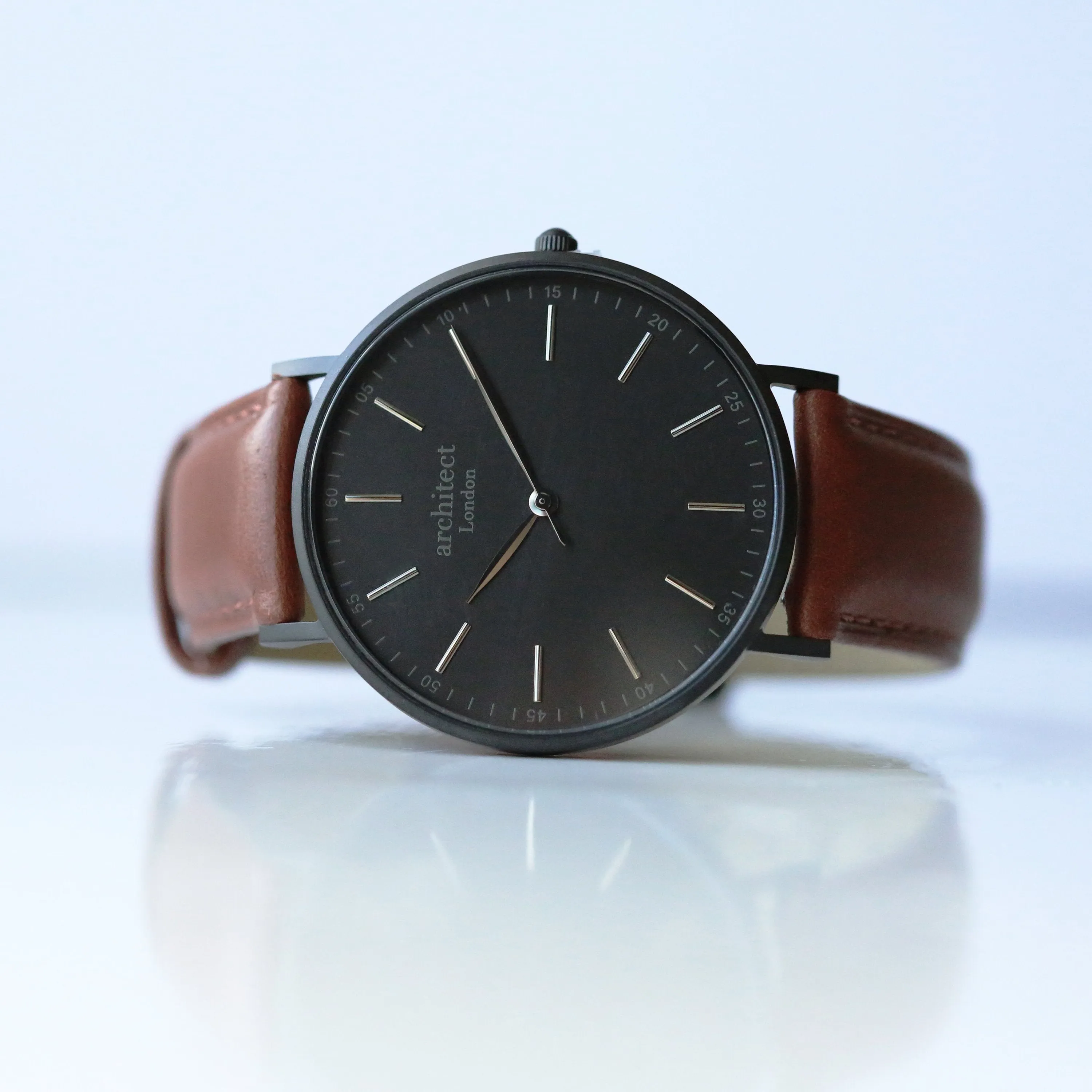 Modern Font Engraving - Men's Minimalist Watch   Walnut Strap