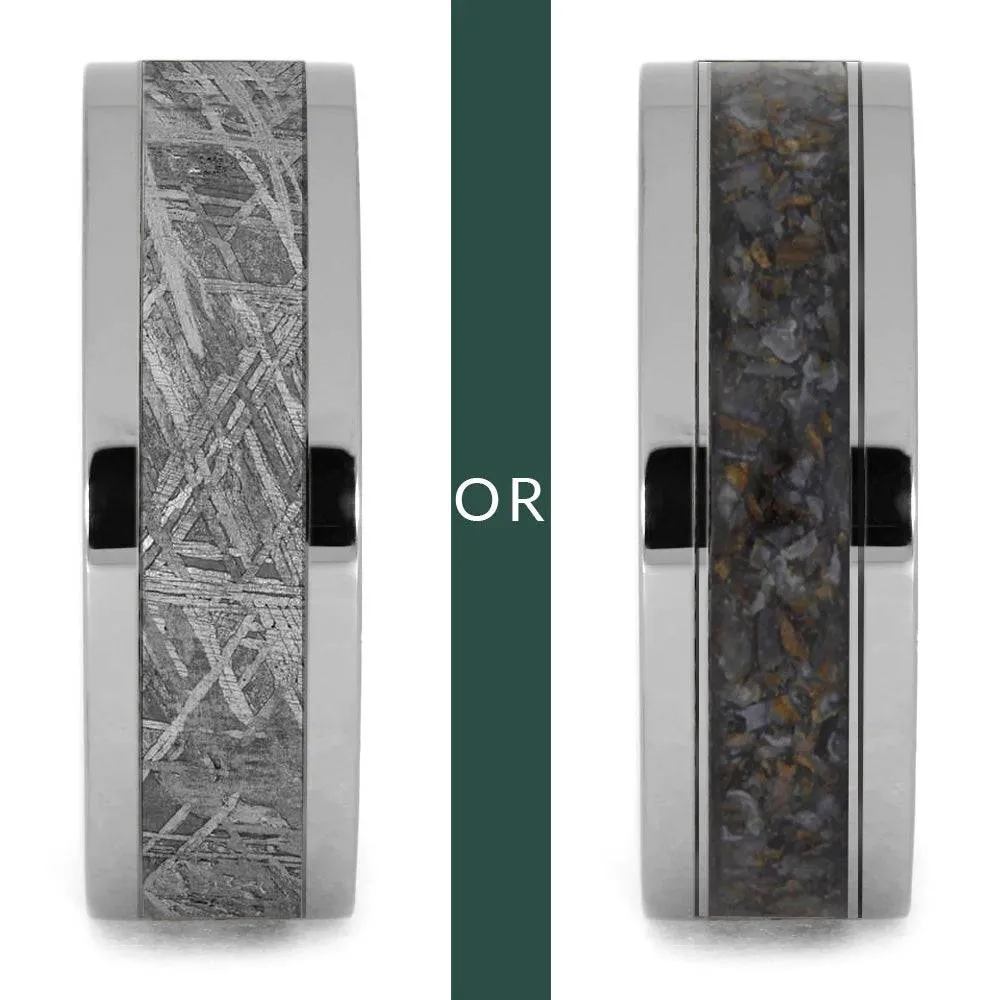 Modular Titanium Ring Set With Dinosaur Bone & Meteorite Inlays