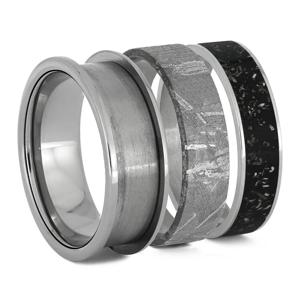 Modular Titanium Ring Set With Stardust & Meteorite Inlays