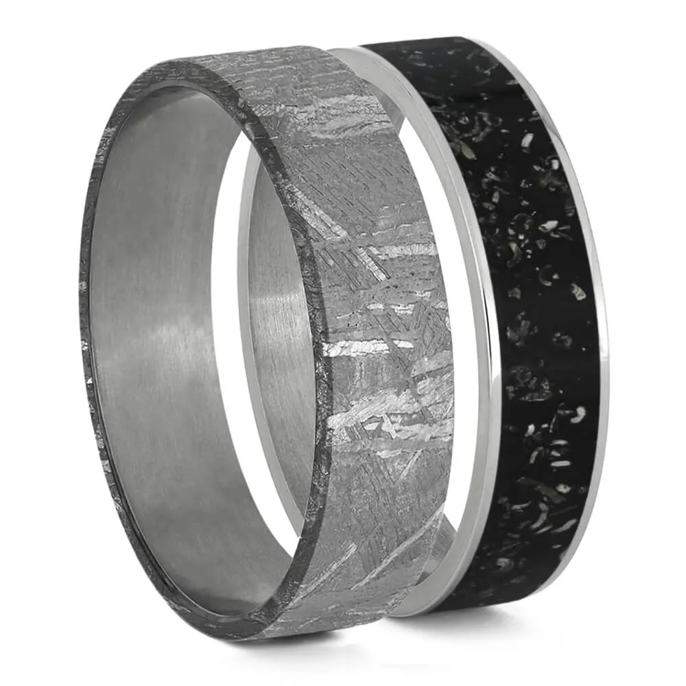 Modular Titanium Ring Set With Stardust & Meteorite Inlays