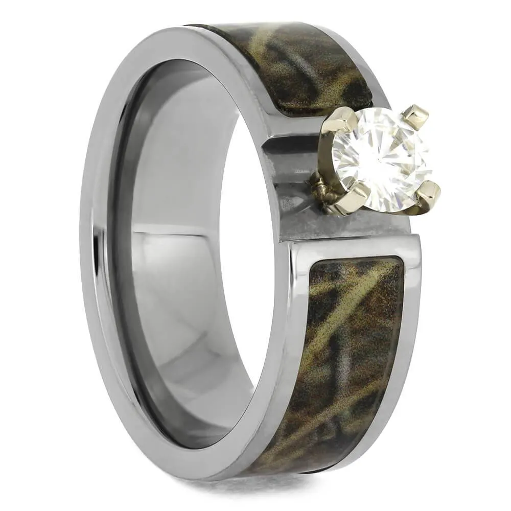 Moissanite Engagement Ring with Camo Inlay in Band