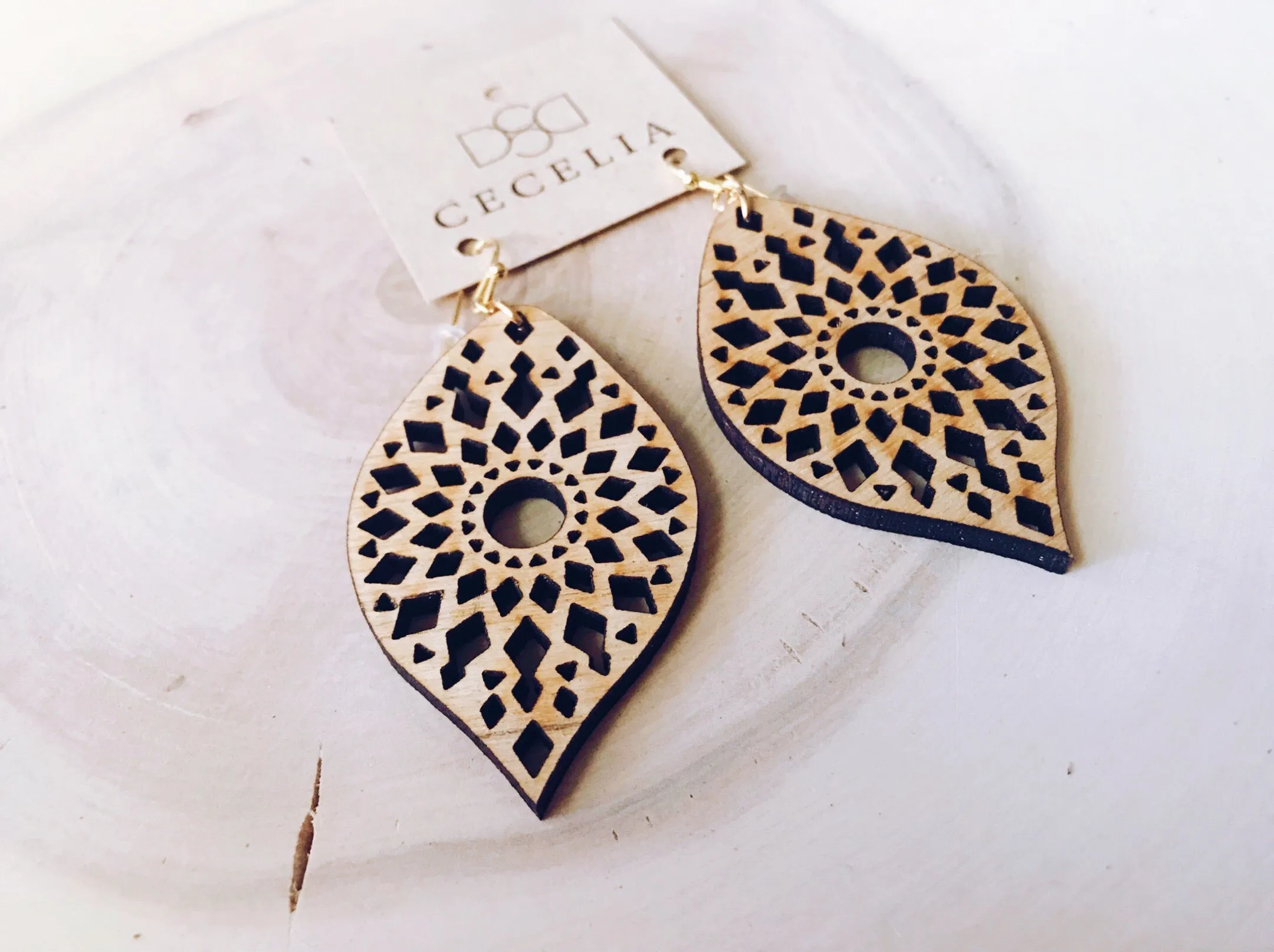 Moonbeam Feather Wood Earrings