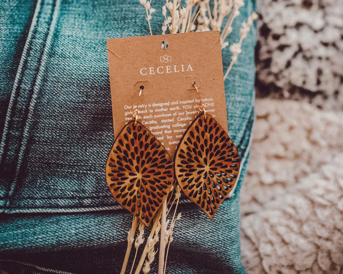 Moonbeam Feather Wood Earrings