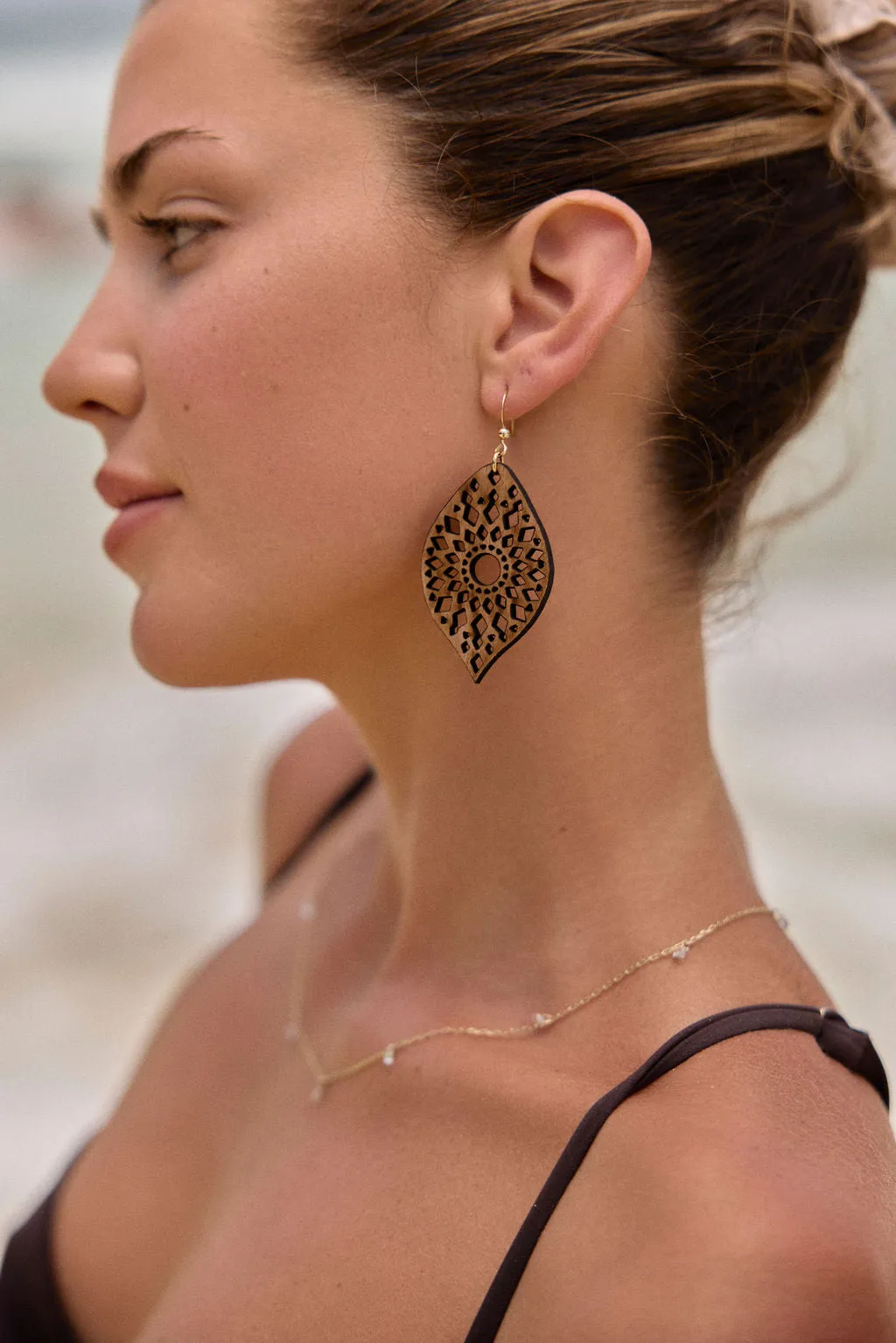 Moonbeam Feather Wood Earrings