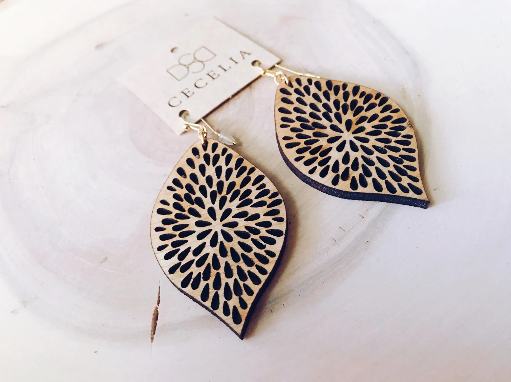 Moonbeam Feather Wood Earrings