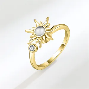 Moonstone & 18K Gold-Plated Cubic Zirconia-Accent Rotatable Sun Open Ring