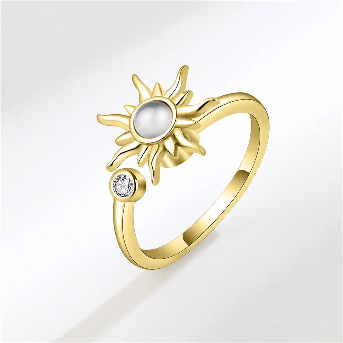 Moonstone & 18K Gold-Plated Cubic Zirconia-Accent Rotatable Sun Open Ring