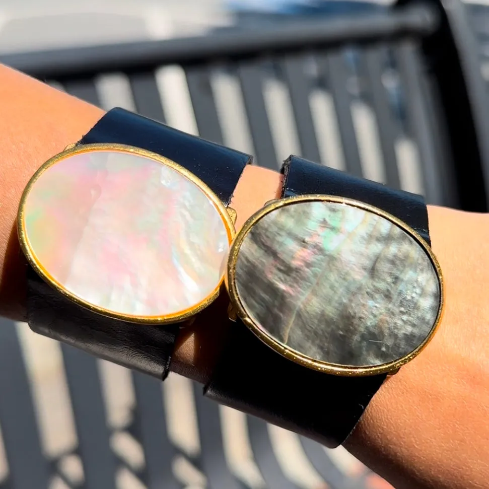 MOP Cabochon Leather Bracelet