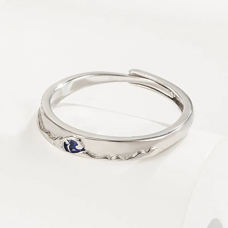 Mountain Ocean Couple Rings Matching Adjustable Ring Jewelry Gift for Lovers