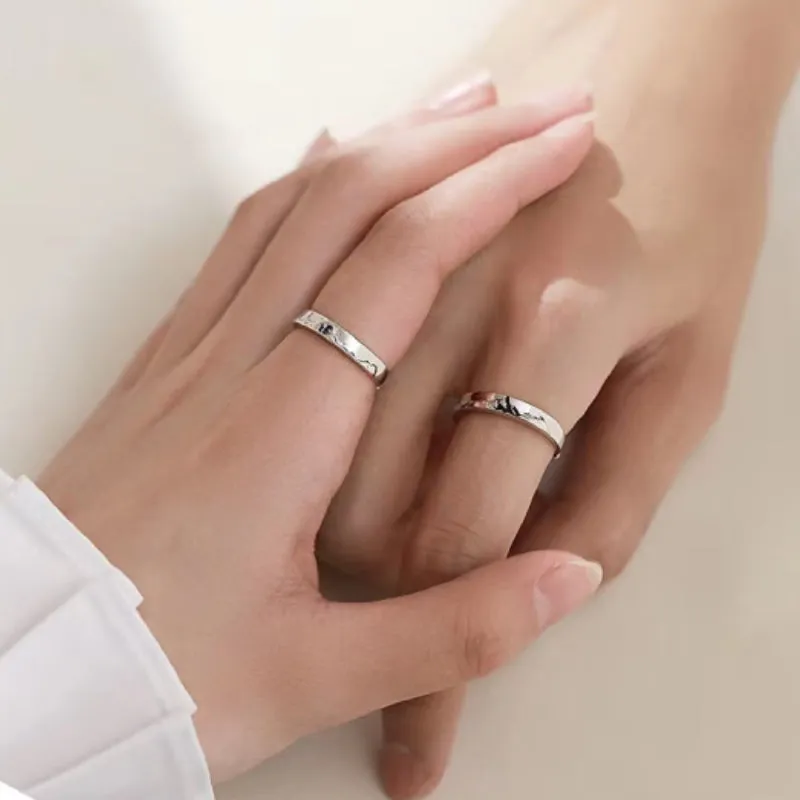 Mountain Ocean Couple Rings Matching Adjustable Ring Jewelry Gift for Lovers