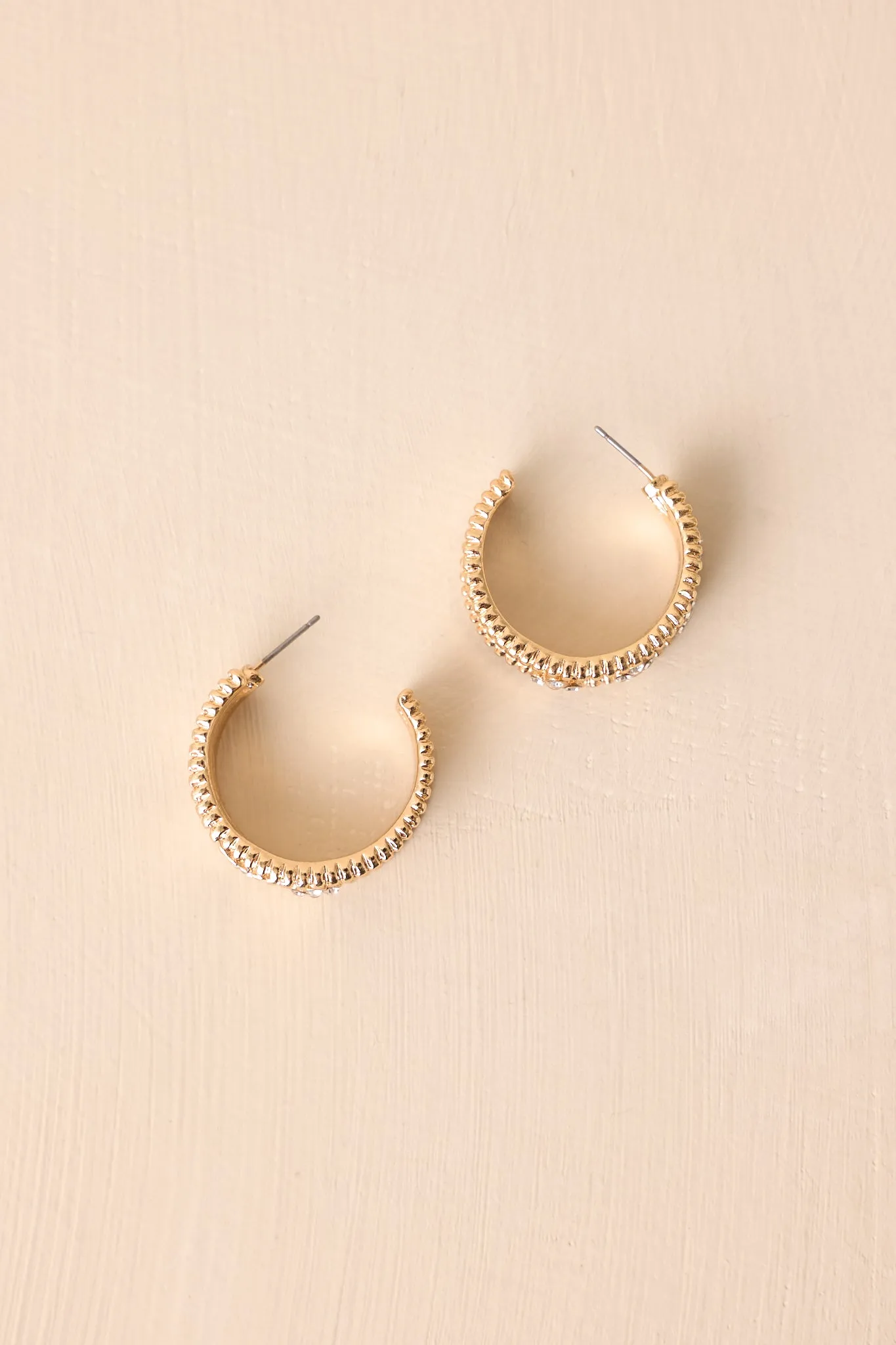Move With Intention Gold Rhinestone Floral Hoop Earrings