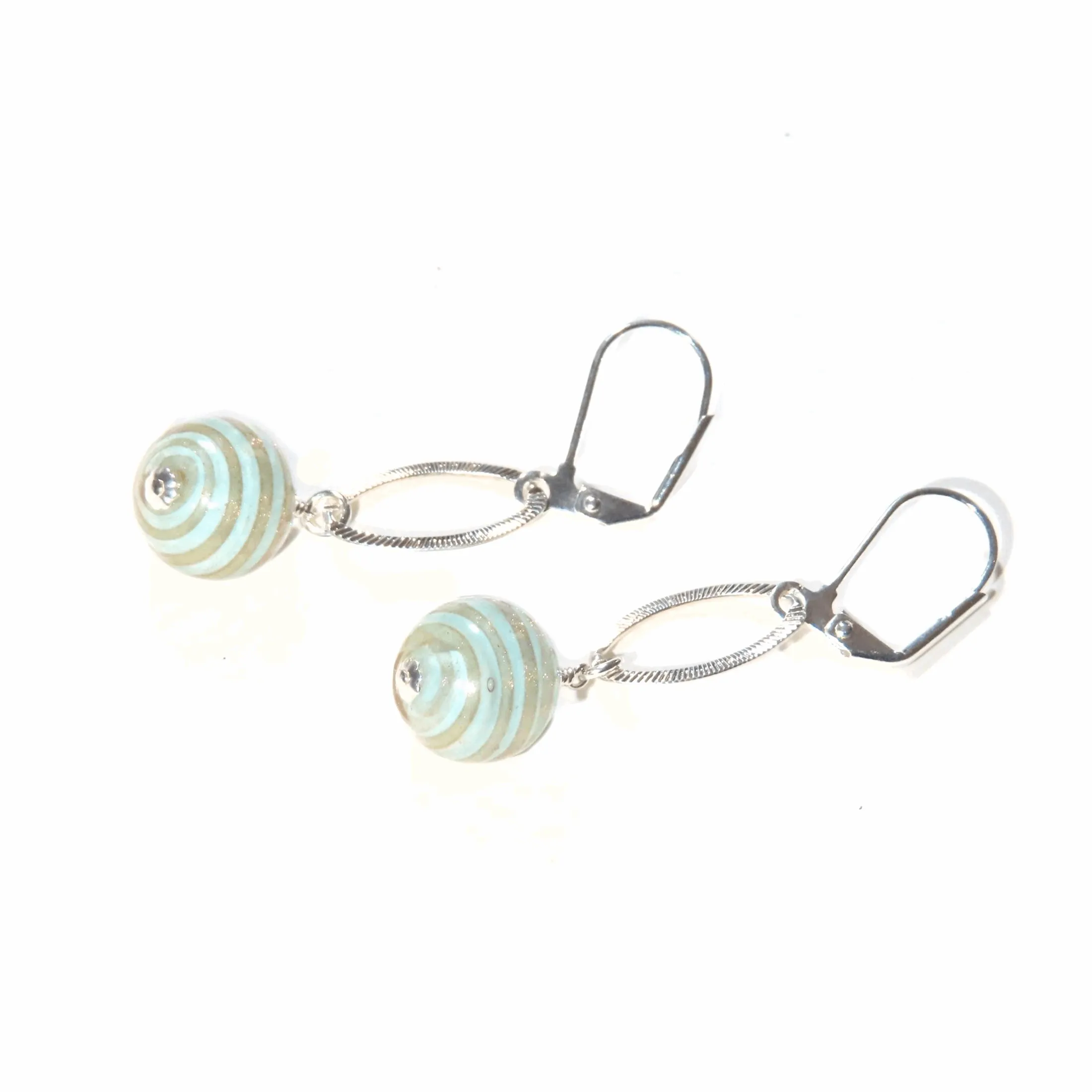 Murano Glass Aquamarine Copper Rings Long Silver Earrings