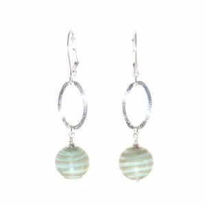 Murano Glass Aquamarine Copper Rings Long Silver Earrings