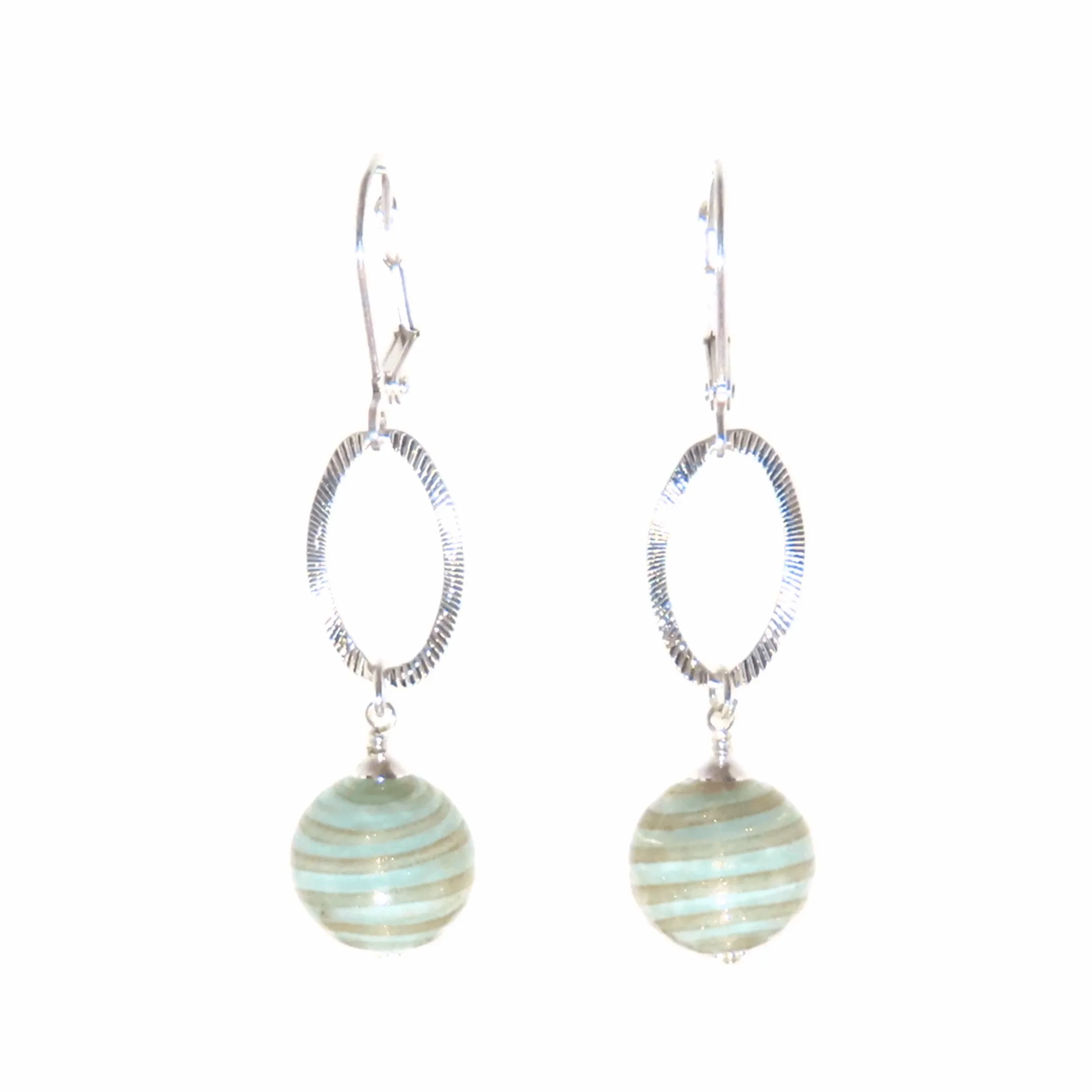 Murano Glass Aquamarine Copper Rings Long Silver Earrings