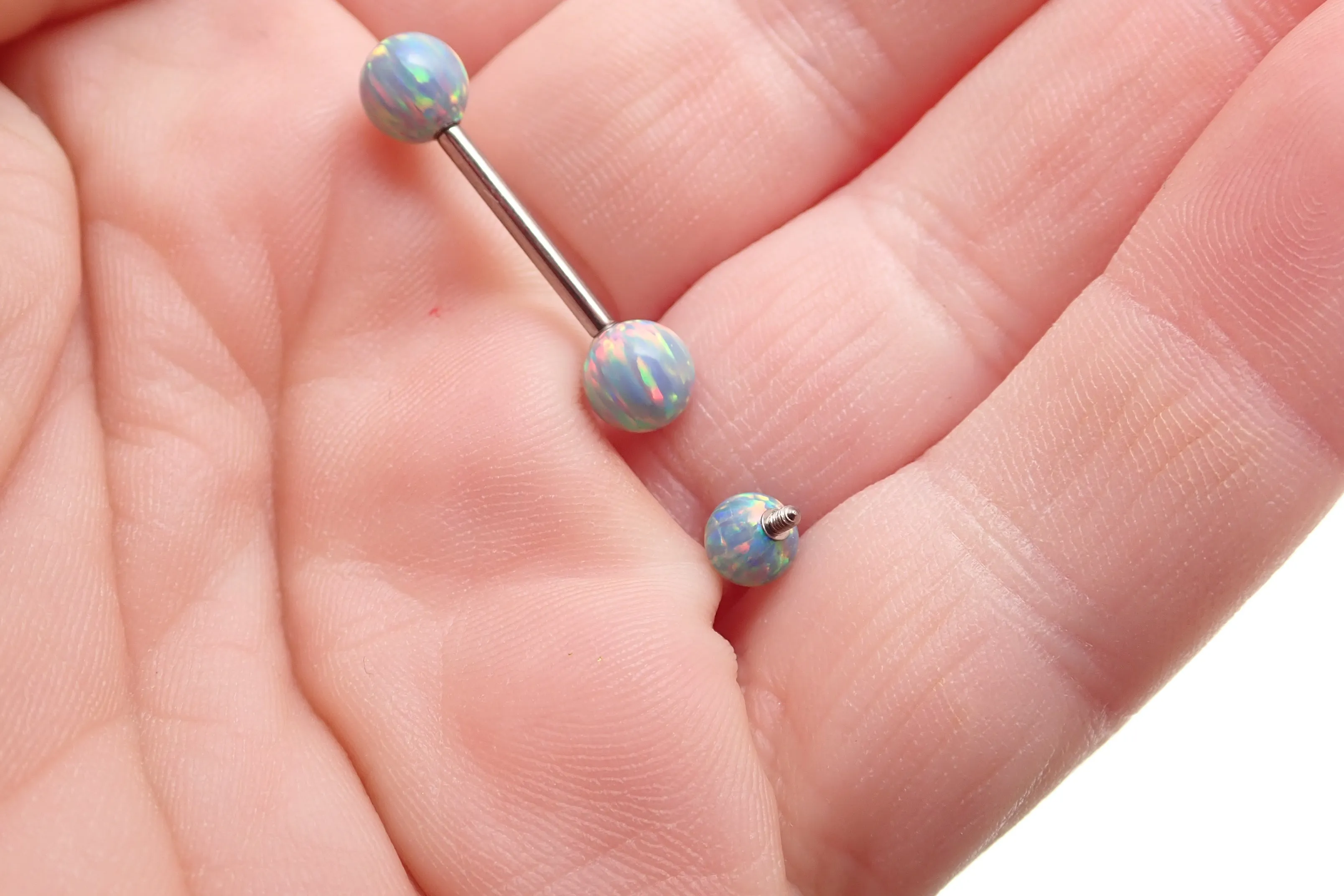 Mystic Grey 5mm, 6mm fire Opal Titanium Nipple Ring 14g, 12g