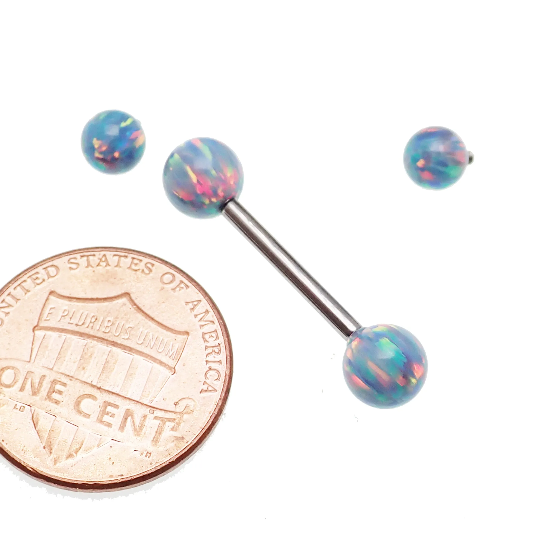 Mystic Grey 5mm, 6mm fire Opal Titanium Nipple Ring 14g, 12g