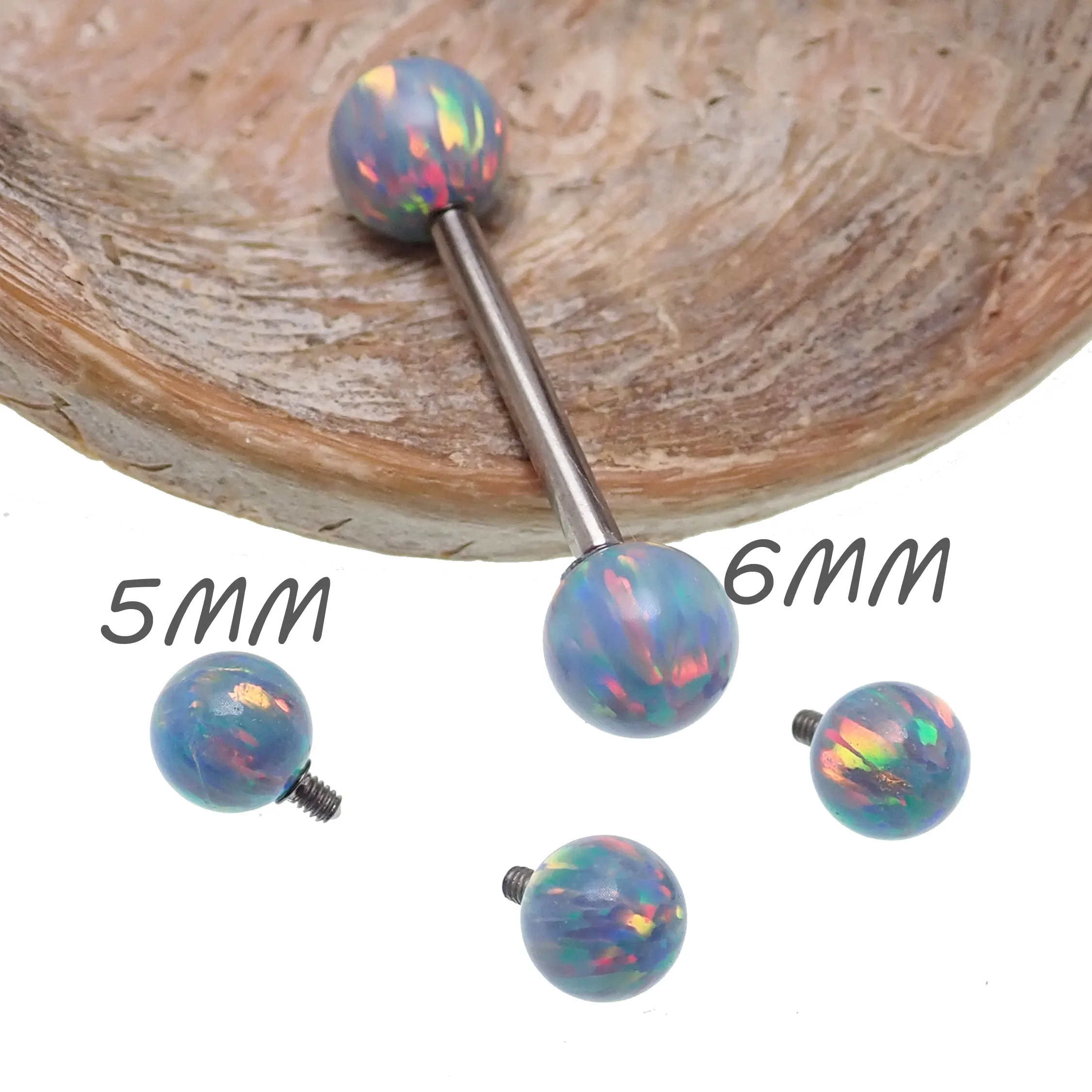 Mystic Grey 5mm, 6mm fire Opal Titanium Nipple Ring 14g, 12g