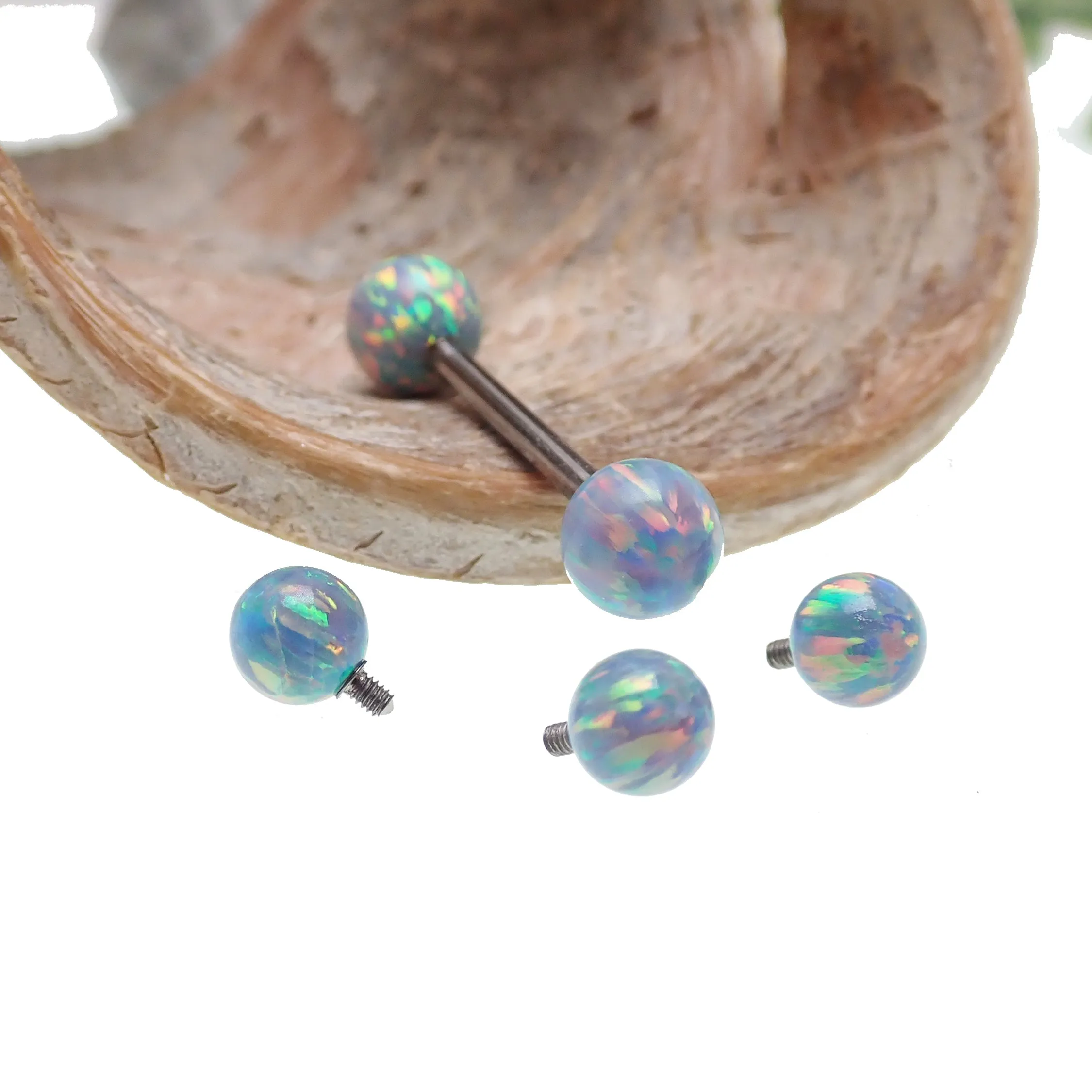 Mystic Grey 5mm, 6mm fire Opal Titanium Nipple Ring 14g, 12g