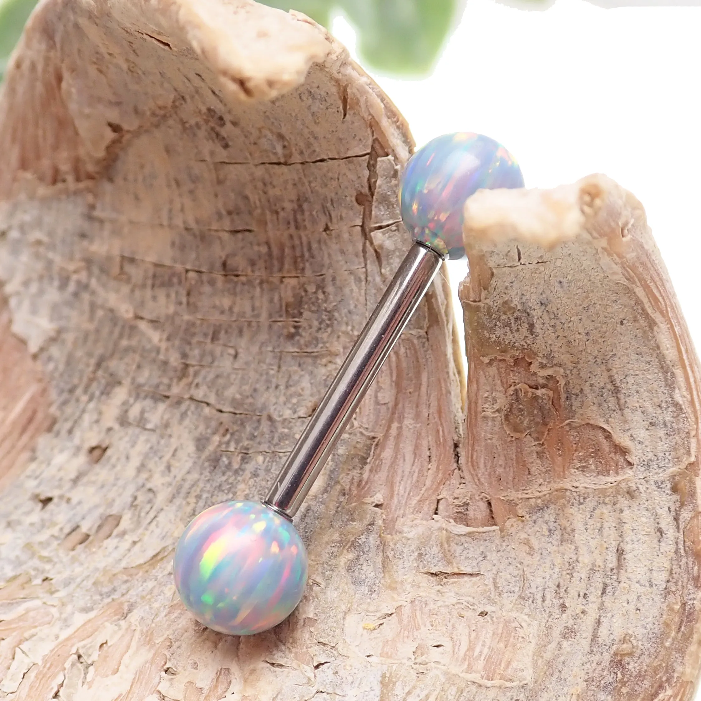 Mystic Grey 5mm, 6mm fire Opal Titanium Nipple Ring 14g, 12g