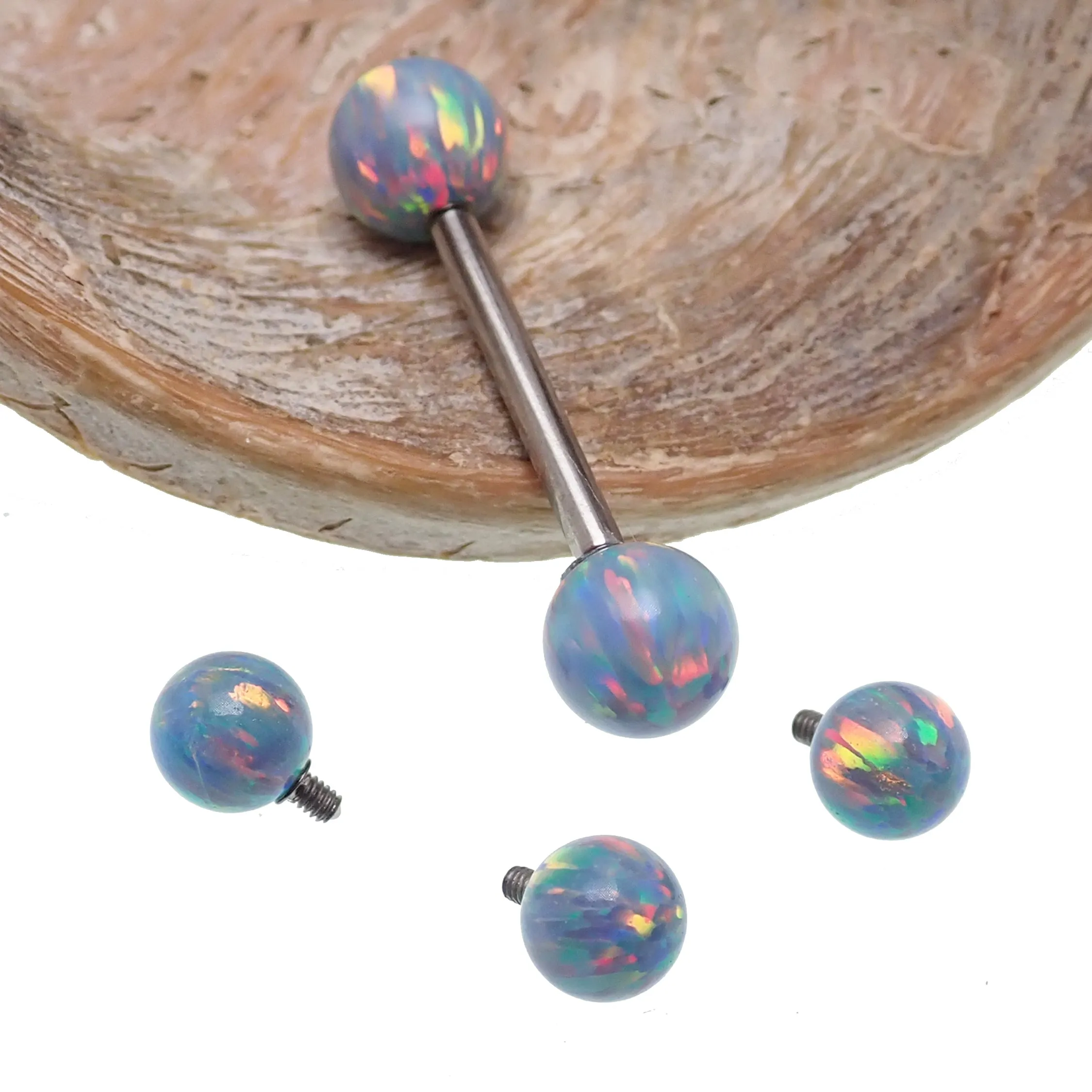 Mystic Grey 5mm, 6mm fire Opal Titanium Nipple Ring 14g, 12g