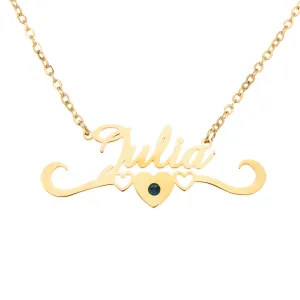 Name and Heart Crown Necklace with Birthstone
