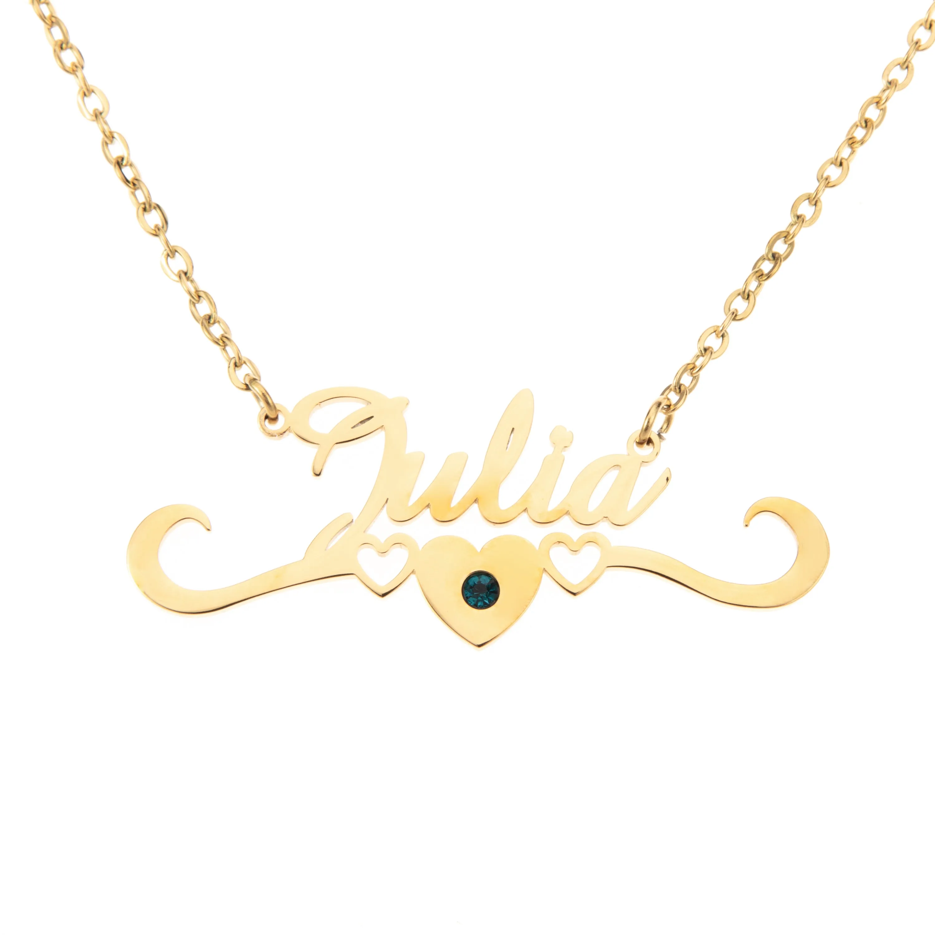Name and Heart Crown Necklace with Birthstone