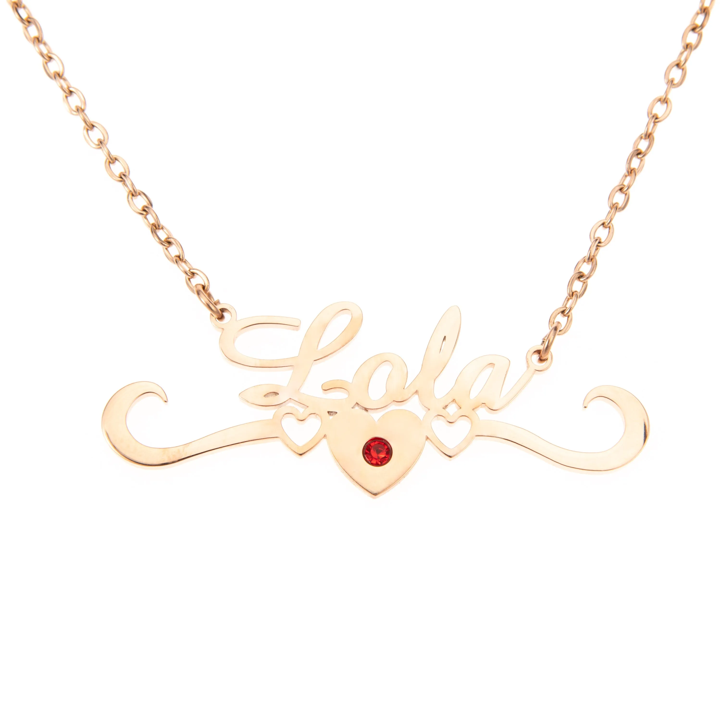 Name and Heart Crown Necklace with Birthstone