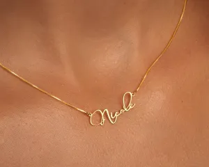 Name Necklace with Dainty Box Chain - 18K Gold Vermeil