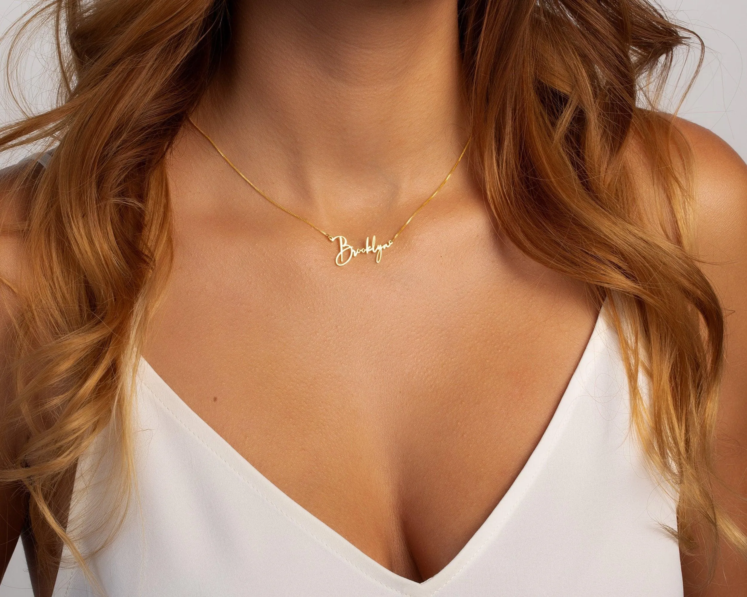 Name Necklace with Dainty Box Chain - 18K Gold Vermeil