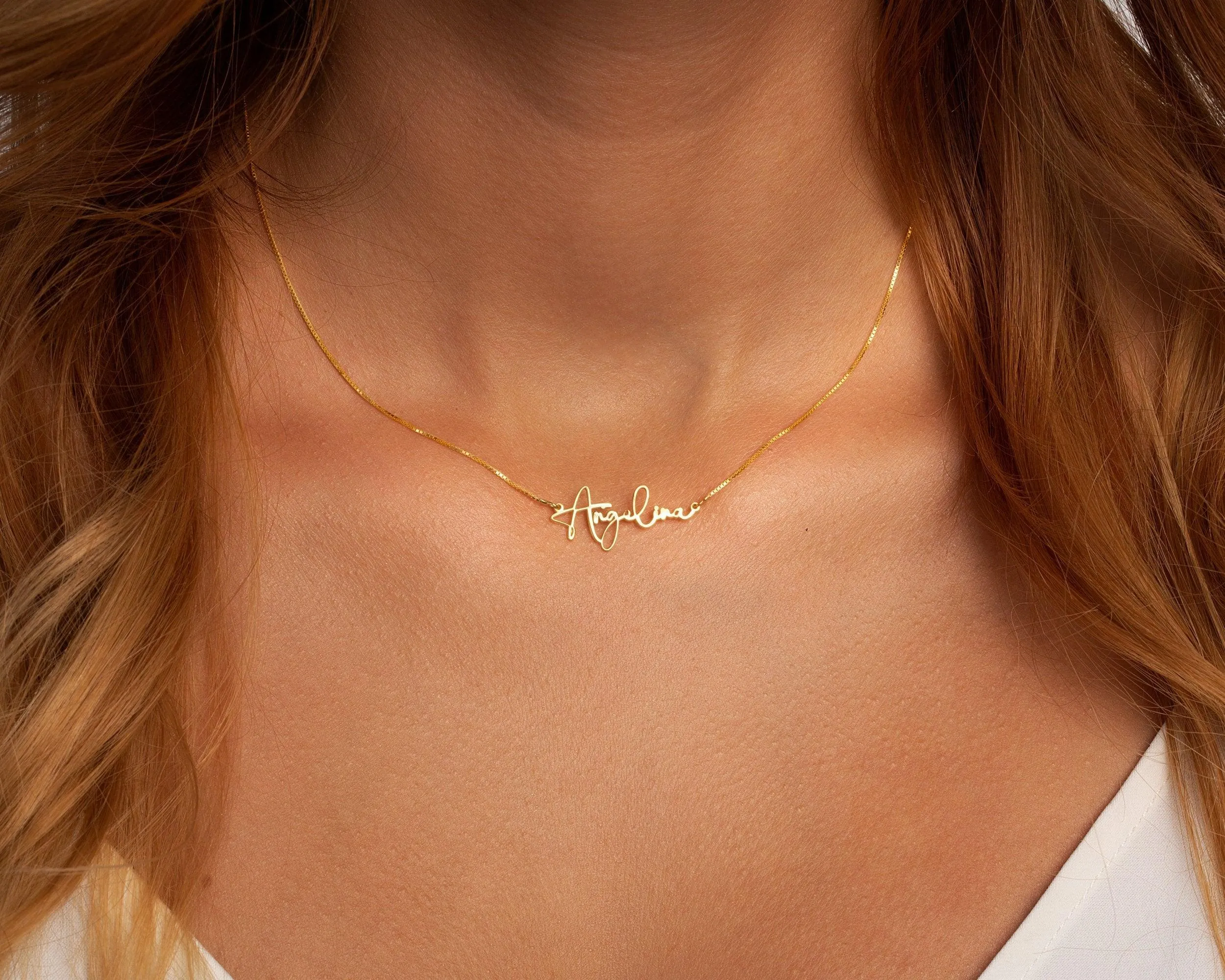 Name Necklace with Dainty Box Chain - 18K Gold Vermeil