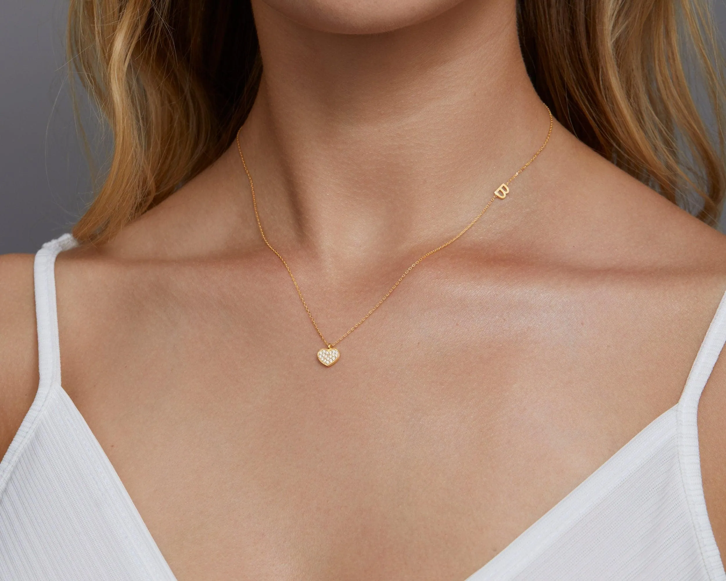 Name Necklace with Heart - 18K Gold Vermeil