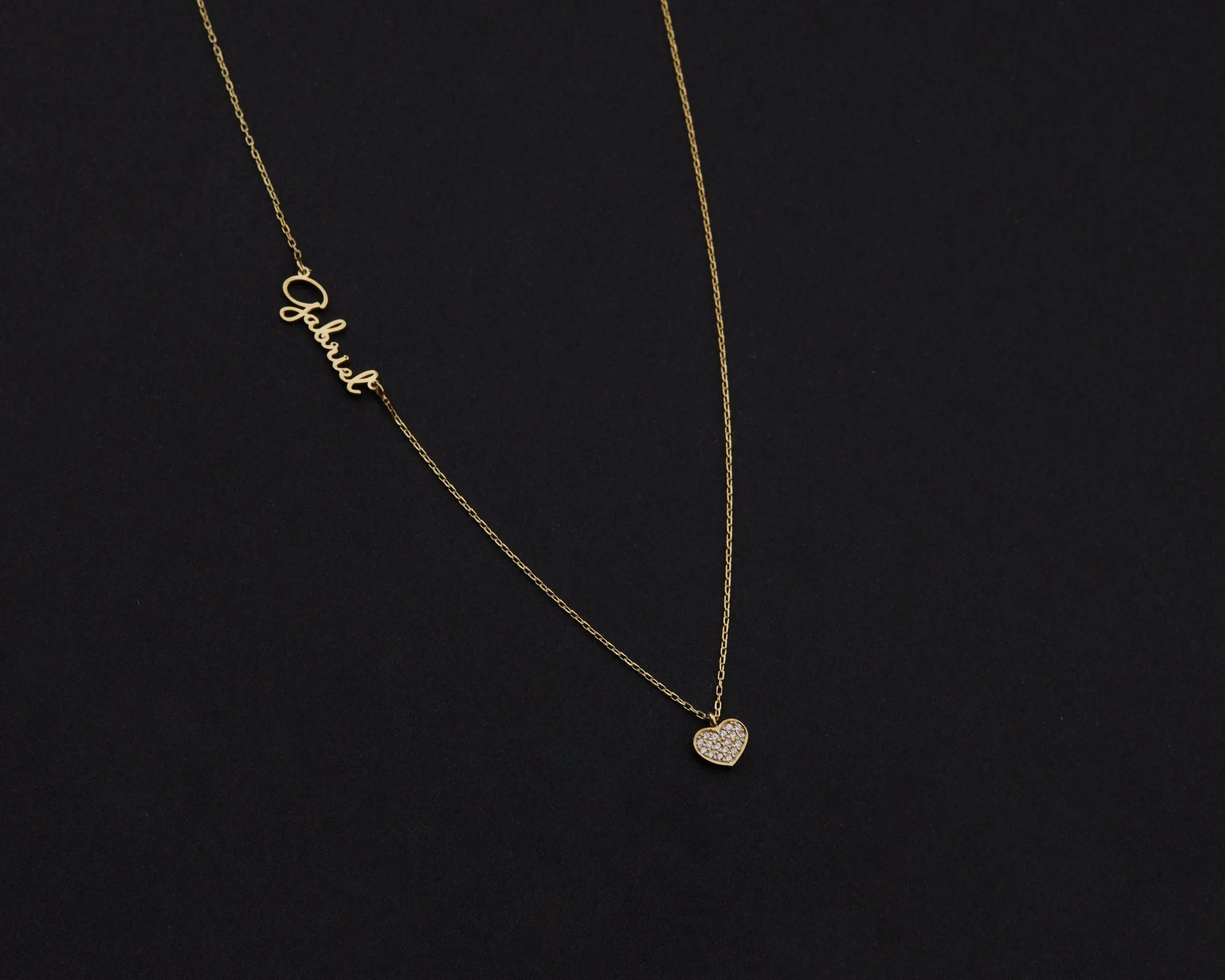 Name Necklace with Heart - 18K Gold Vermeil