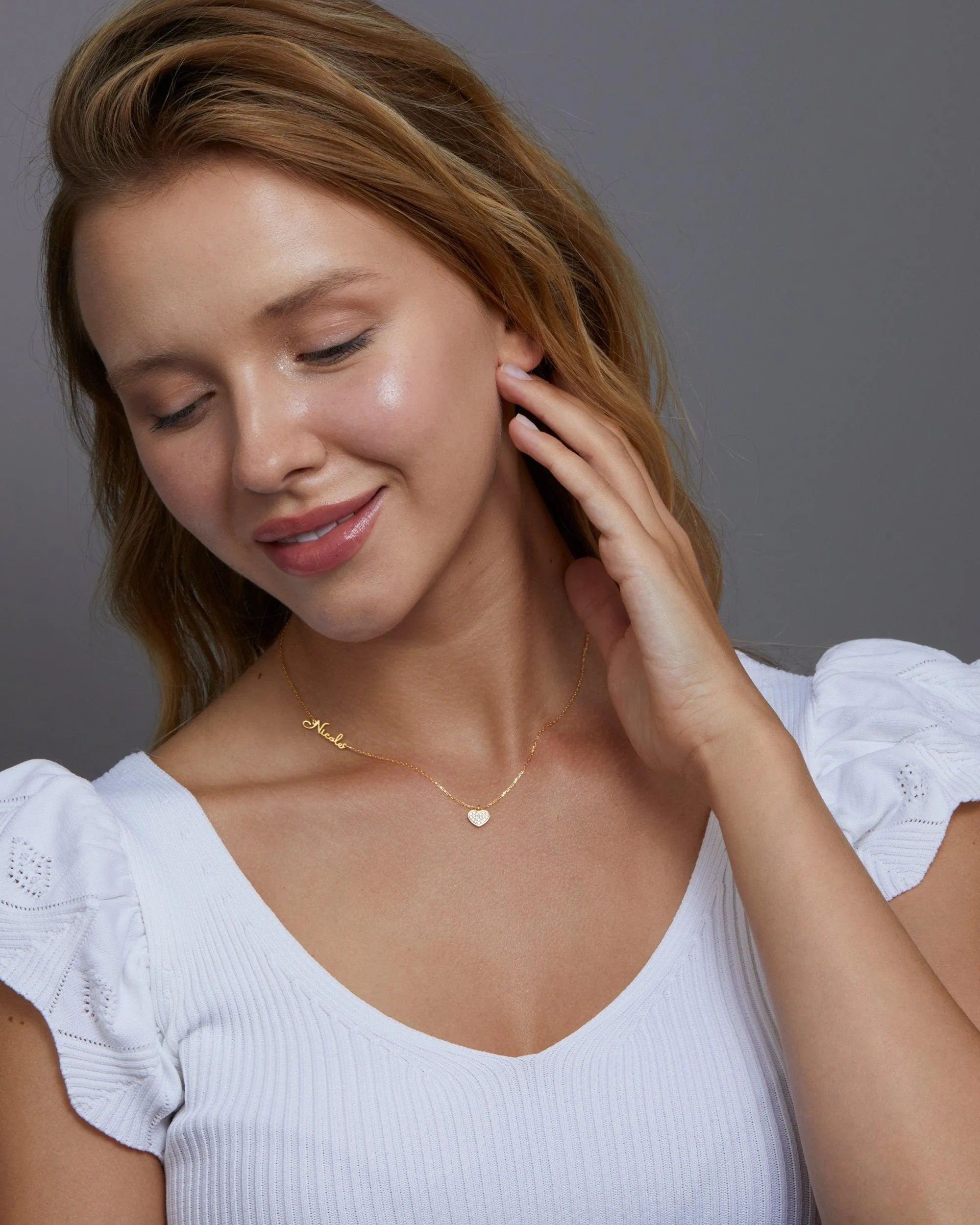 Name Necklace with Heart - 18K Gold Vermeil