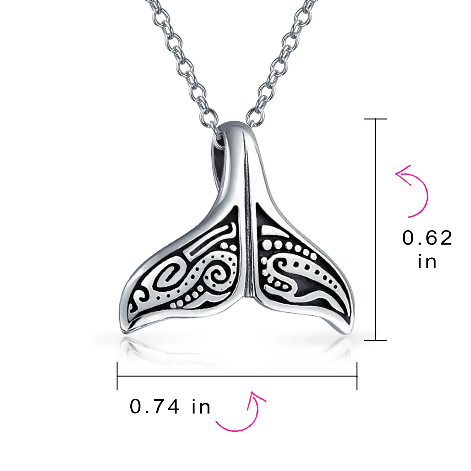 Nautical Whale Tail Pendant Necklace in Oxidized Sterling Silver for Sea Lovers