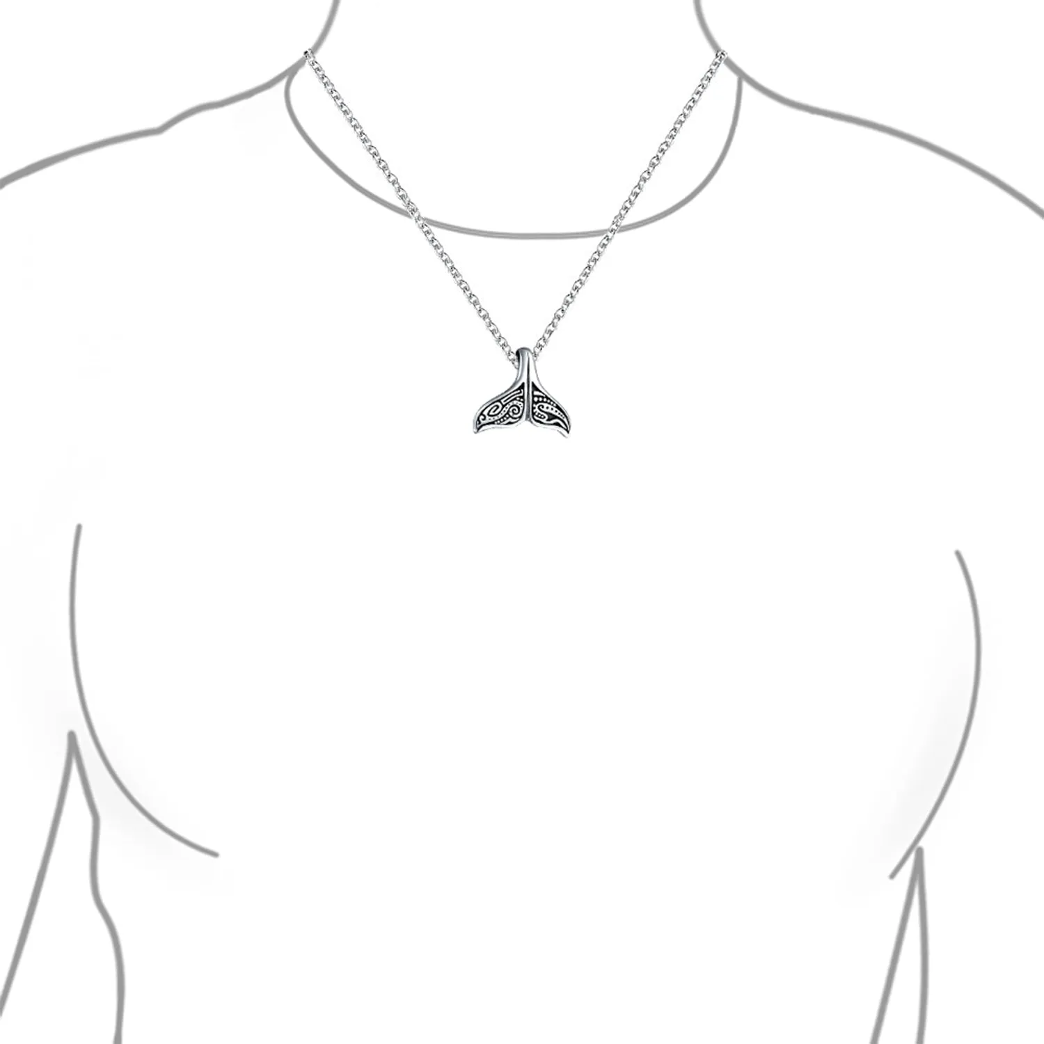 Nautical Whale Tail Pendant Necklace in Oxidized Sterling Silver for Sea Lovers