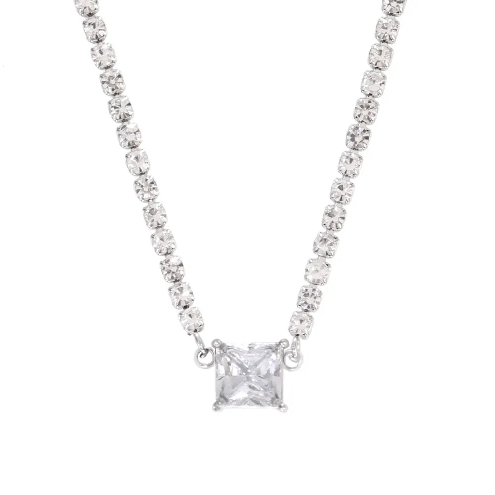 Necklace Tennis Chain Hip Hop Square Pendant Necklace Star Heart Zircon Choker Necklaces For Women Jewelry