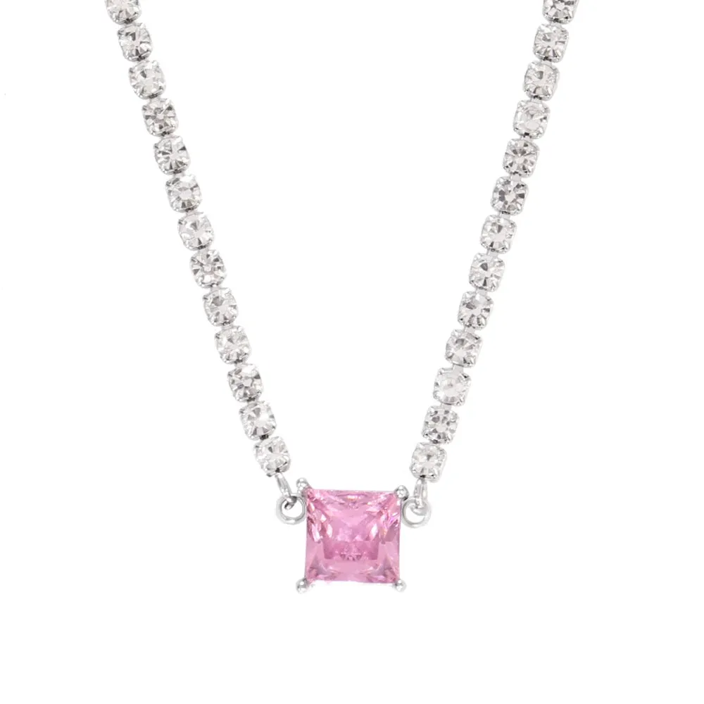 Necklace Tennis Chain Hip Hop Square Pendant Necklace Star Heart Zircon Choker Necklaces For Women Jewelry