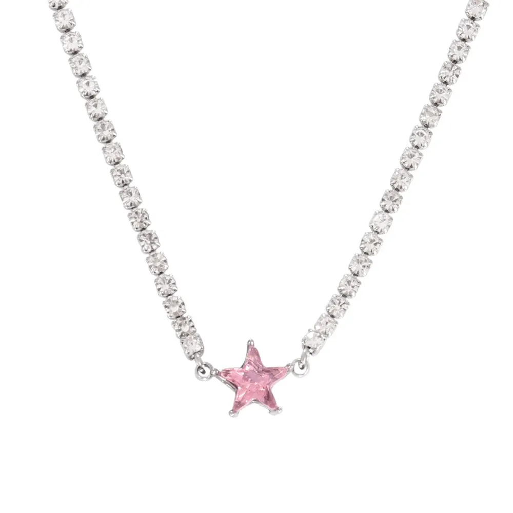 Necklace Tennis Chain Hip Hop Square Pendant Necklace Star Heart Zircon Choker Necklaces For Women Jewelry